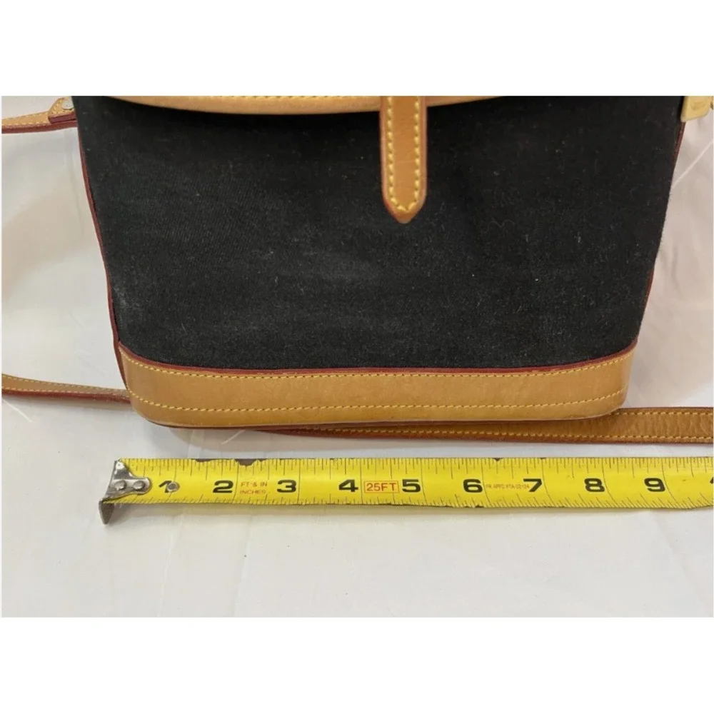 Dooney & Bourke Black Canvas/ Light Tan Leather Medium Flap Crossbody Bag Purse